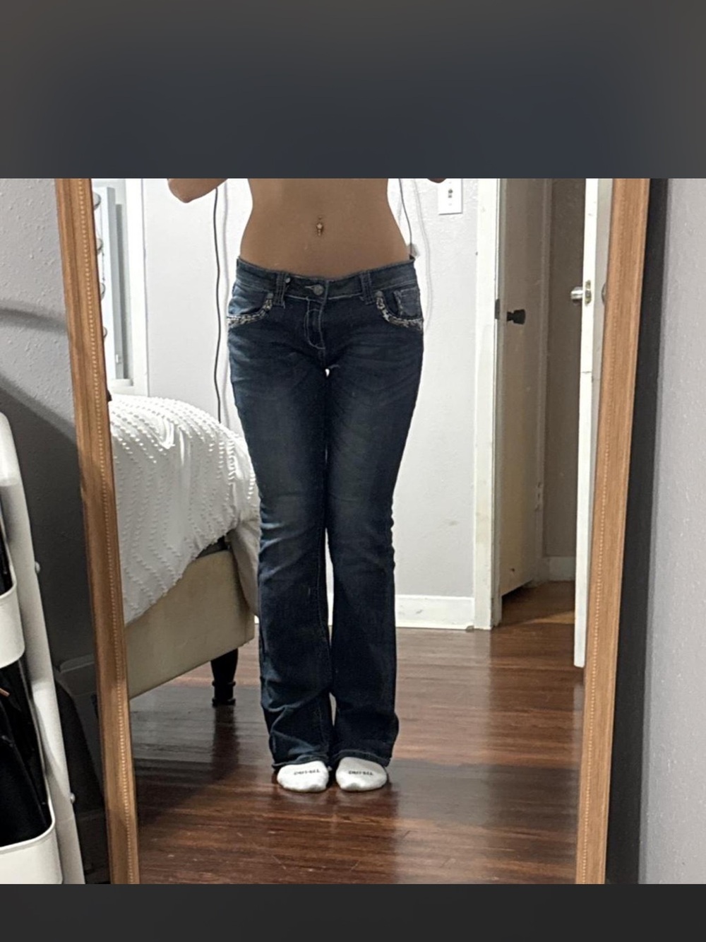 Grace in LA Dark Blue Bootcut Jeans with Embellished Pockets